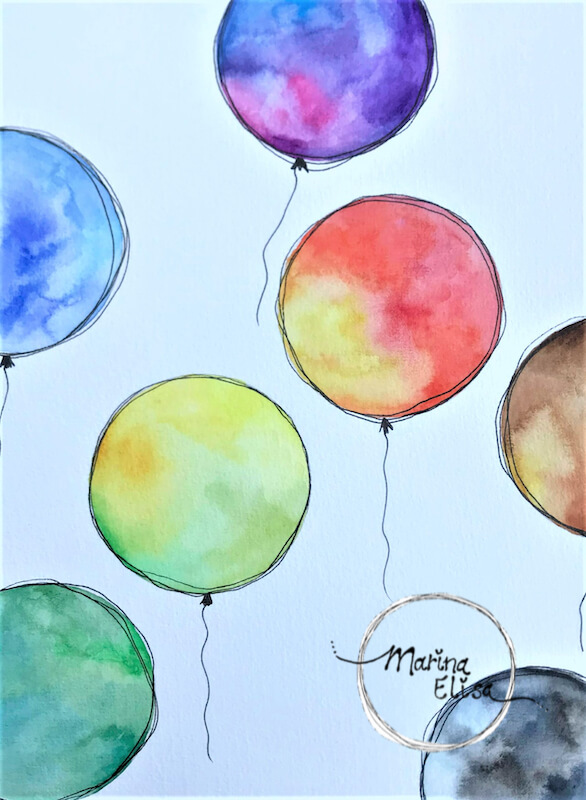 Aquarel | Ballonnen Regenboog