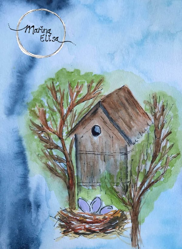 Vogelnest aquarel