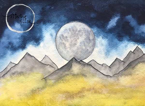 Vollemaan bergen aquarel