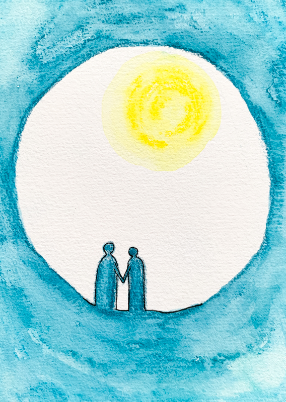 Samen zon aquarel handgemaakte wenskaart